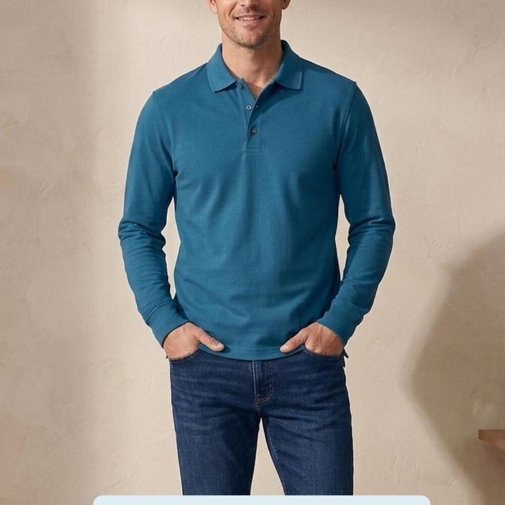 Lands End Polo long sleeve in a teal color 100% cotton sixe XL